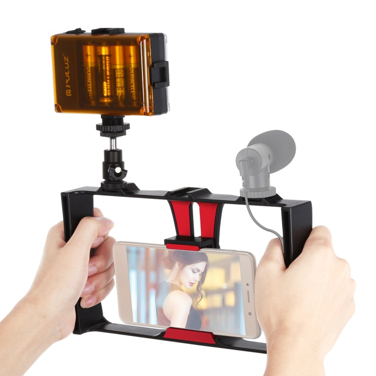 PULUZ 2 in 1 Vlogging Rig with LED Selfie Light and Tripod Head for Smartphones (Red)