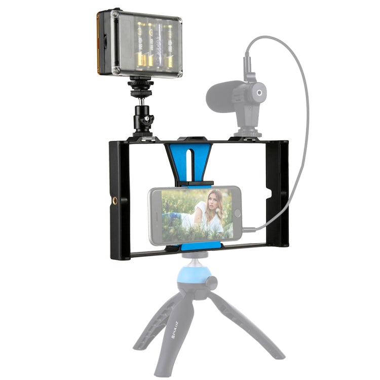 PULUZ 2 in 1 Vlogging Live Broadcast LED Selfie Light Smartphone Video Rig Kit with Cold Shoe Tripod Head (Blue) [US Warehouse]