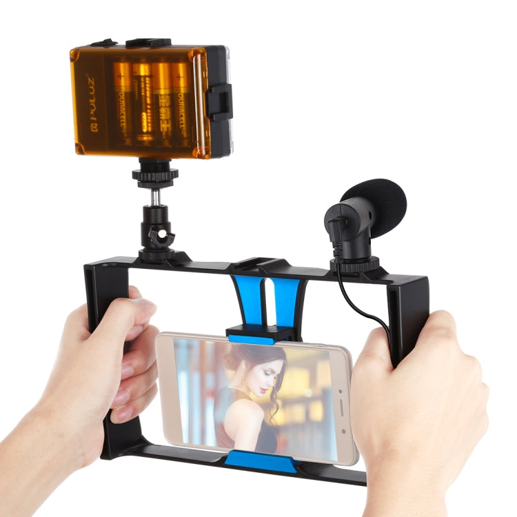 PULUZ 3-in-1 Vlogging Kit with LED Light, Microphone, and Tripod Head for Smartphones (Blue)
