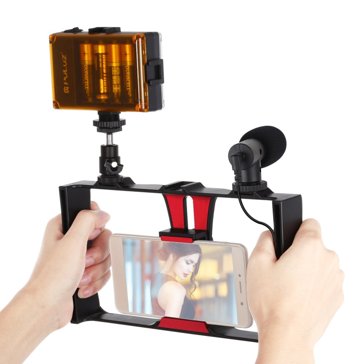 PULUZ 3 in 1 Vlogging Kit with LED Selfie Light and Microphone for Smartphones (Red)