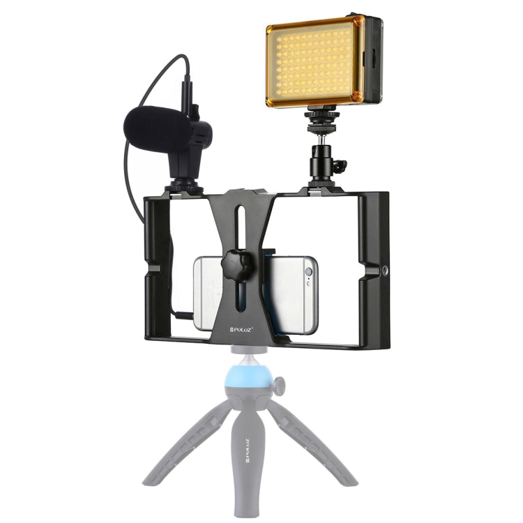 PULUZ 3-in-1 Vlogging Kit with LED Selfie Light and Microphone for Smartphones (Blue)