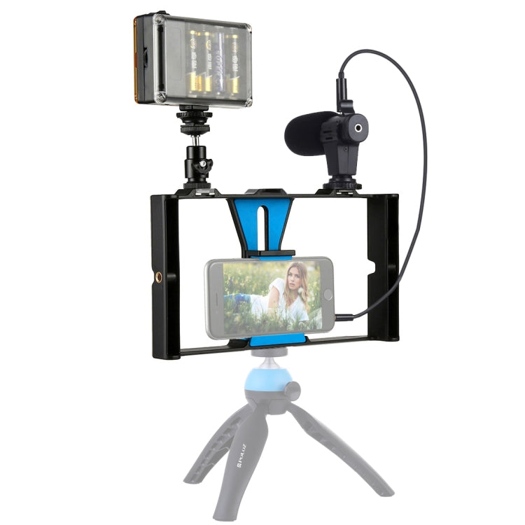 PULUZ 3-in-1 Vlogging Kit with LED Selfie Light and Microphone for Smartphones (Blue)