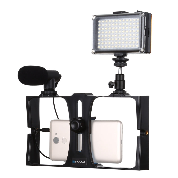 PULUZ 3-in-1 Vlogging Kit with LED Light, Microphone, and Tripod Head for Smartphones (Blue)