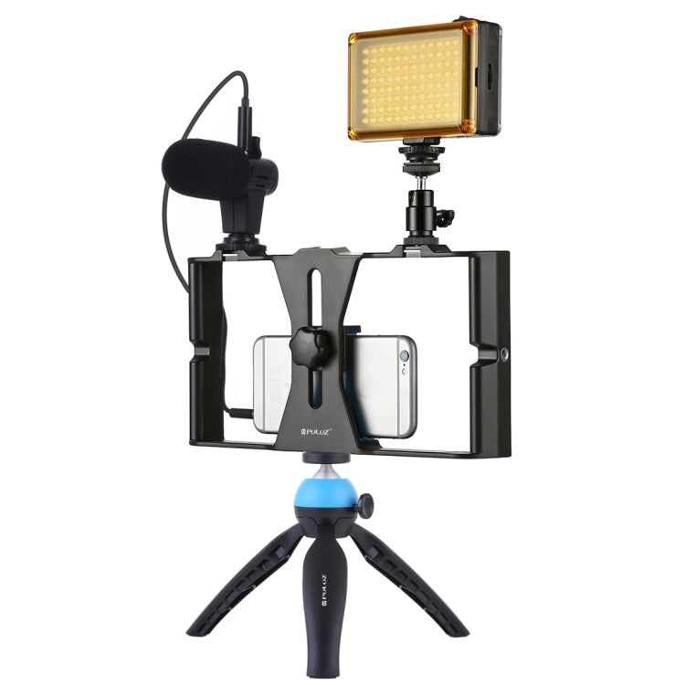 PULUZ 4 in 1 Vlogging Live Broadcast LED Selfie Light Smartphone Video Rig Kit with Microphone and Tripod - Blue (US Warehouse)