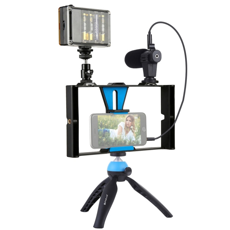 PULUZ 4 in 1 Vlogging Live Broadcast LED Selfie Light Smartphone Video Rig Kit with Microphone and Tripod - Blue (US Warehouse)