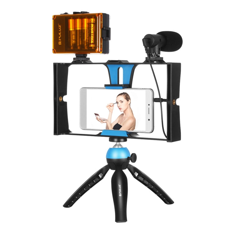 PULUZ 4 in 1 Vlogging Live Broadcast LED Selfie Light Smartphone Video Rig Kit with Microphone and Tripod - Blue