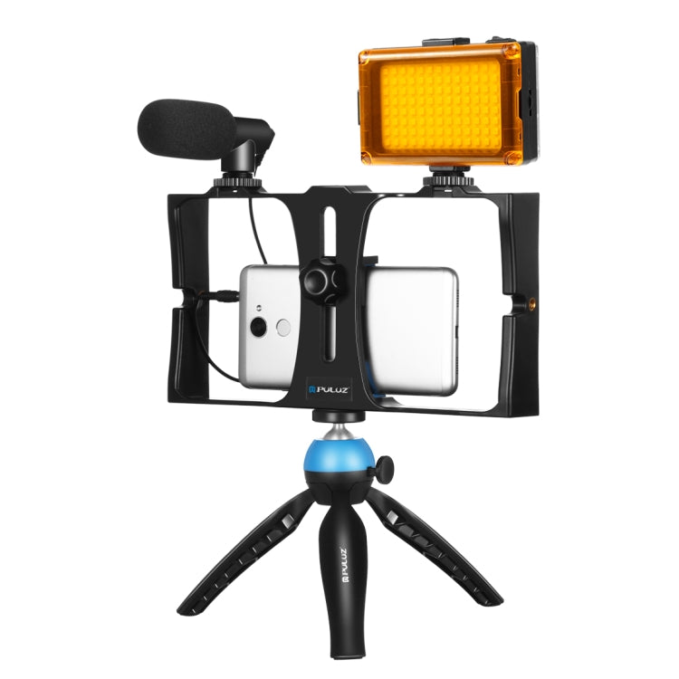 PULUZ 4 in 1 Vlogging Live Broadcast LED Selfie Light Smartphone Video Rig Kit with Microphone and Tripod - Blue