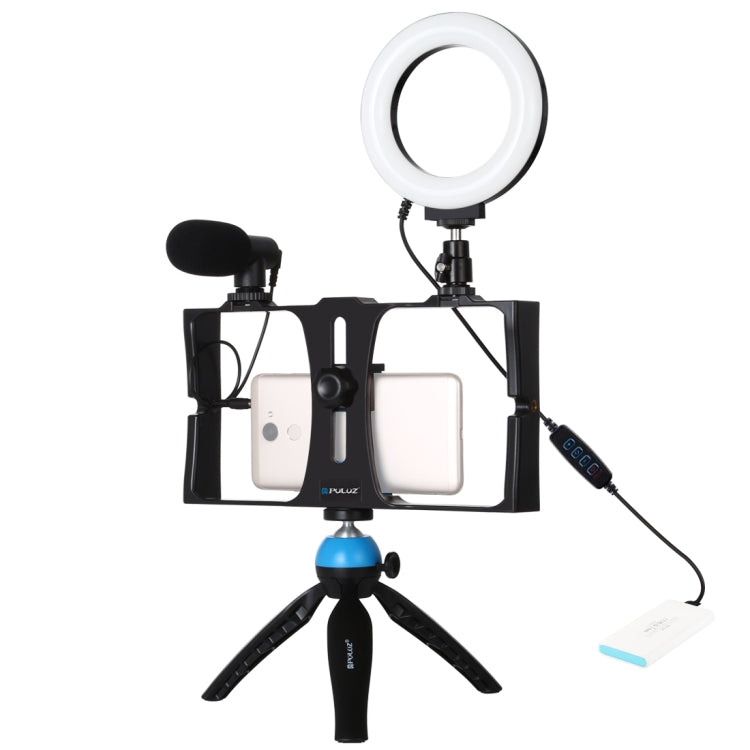 PULUZ 4 in 1 Smartphone Video Rig with LED Ring Light and Microphone Set (Blue)