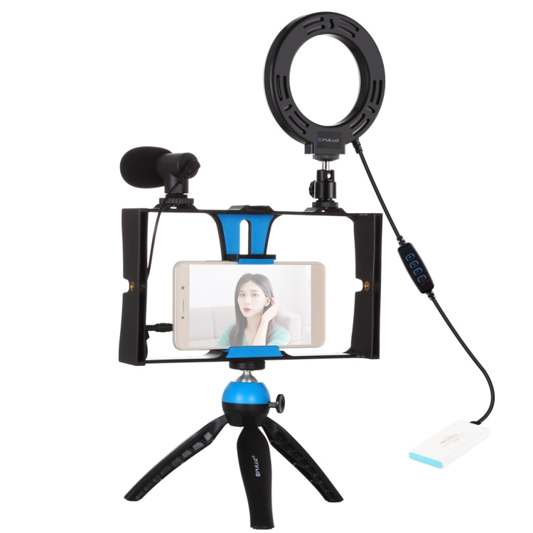 PULUZ 4 in 1 Smartphone Video Rig with LED Ring Light and Microphone Set (Blue)