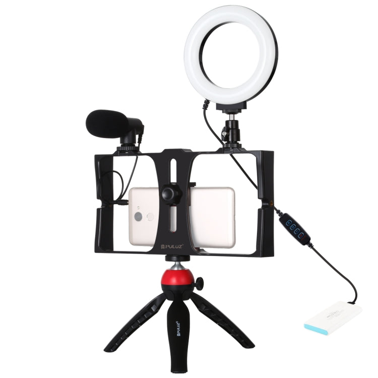 PULUZ 4 in 1 Smartphone Vlogging Kit with Ring LED Light, Microphone, and Tripod