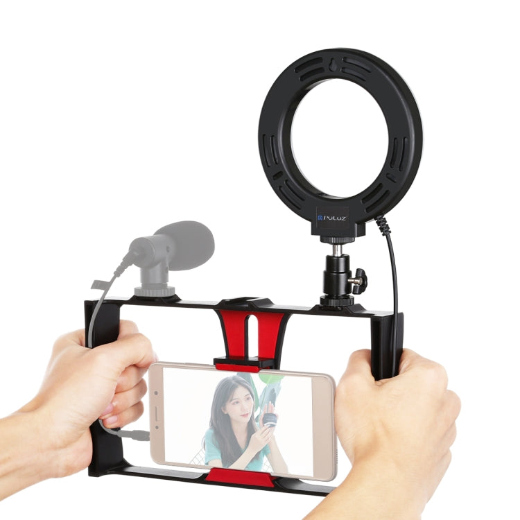 Enhance Your Video Quality with PULUZ 2 in 1 Vlogging Live Broadcast Smartphone Video Rig + 4.7 inch 12cm Ring LED Selfie Light Kits (Red)