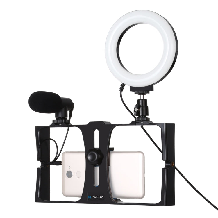 PULUZ 3 in 1 Vlogging Live Broadcast Smartphone Video Rig with Microphone and Ring LED Selfie Light Kit (Blue)