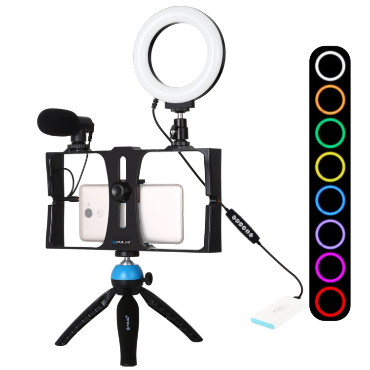 PULUZ 4 in 1 Vlogging Kit with RGBW Ring LED Selfie Light, Microphone, and Pocket Tripod Mount (Blue)