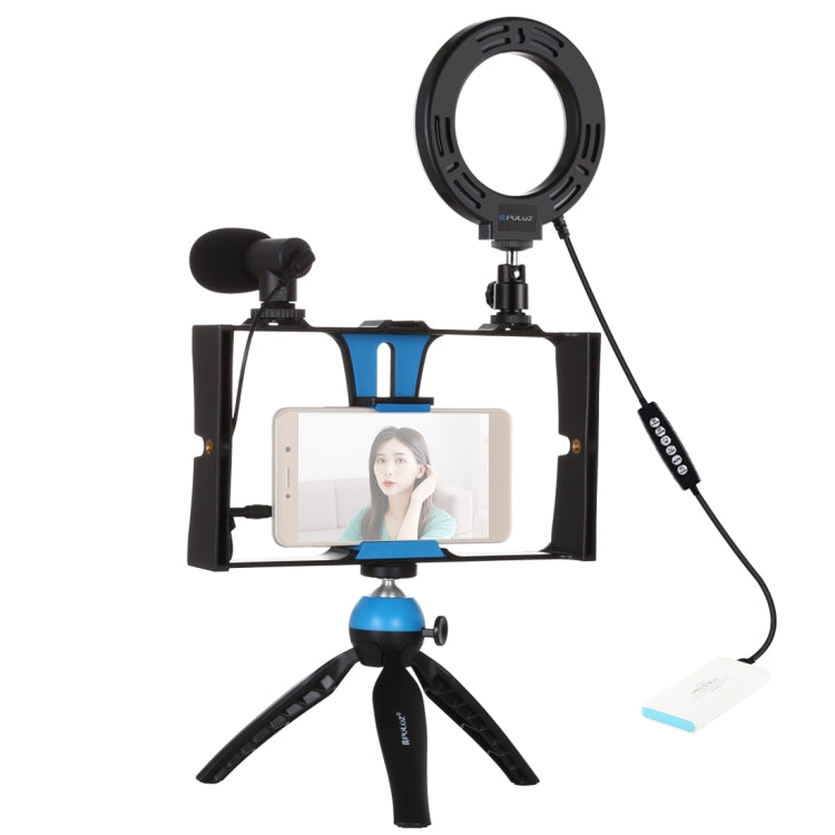 PULUZ 4 in 1 Vlogging Kit with RGBW Ring LED Selfie Light, Microphone, and Pocket Tripod Mount (Blue)