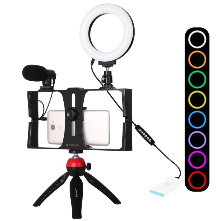 Vlogging Live Broadcast Kit with Smartphone Video Rig, Ring LED Light, Microphone, and Tripod (Red)