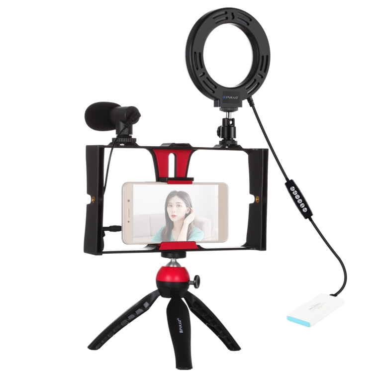 Vlogging Live Broadcast Kit with Smartphone Video Rig, Ring LED Light, Microphone, and Tripod (Red)