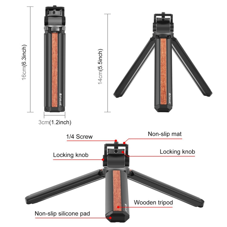 PULUZ Inlaid Wood Desktop Vlogging Live Tripod Holder with Ballhead (Red)
