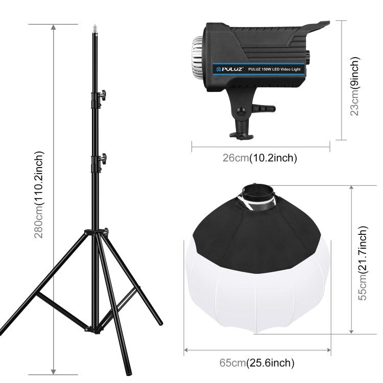 PULUZ 220V 150W 3200K-5600K Studio Video Light Kit with Light Holder and Foldable Lantern Softbox (EU Plug)