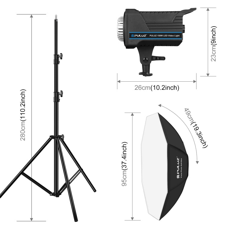 PULUZ 150W Studio Strobe Flash Light Kit with Softbox Reflector & Tripod