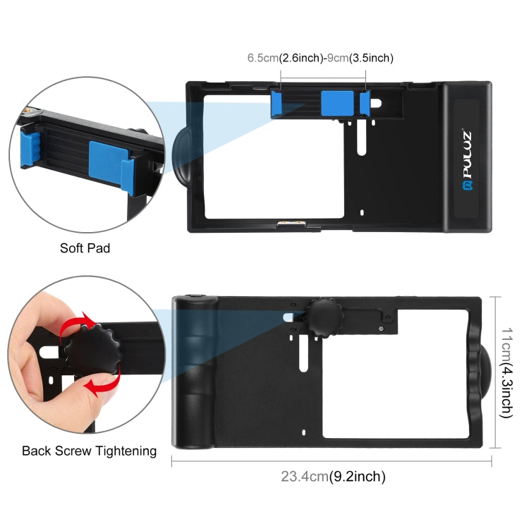 PULUZ 4 in 1 Bluetooth Handheld Vlogging Live Broadcast LED Selfie Light Smartphone Video Rig Kit with Microphone and Tripod-Mounted Cold Shoe Head (Blue)