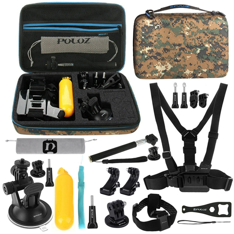 PULUZ 20 in 1 Action Camera Accessories Combo Kit with Camo EVA Case