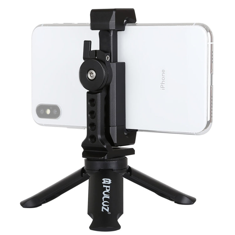 PULUZ Folding Plastic Tripod with Horizontal/Vertical Shooting Metal Clamp for Smartphones
