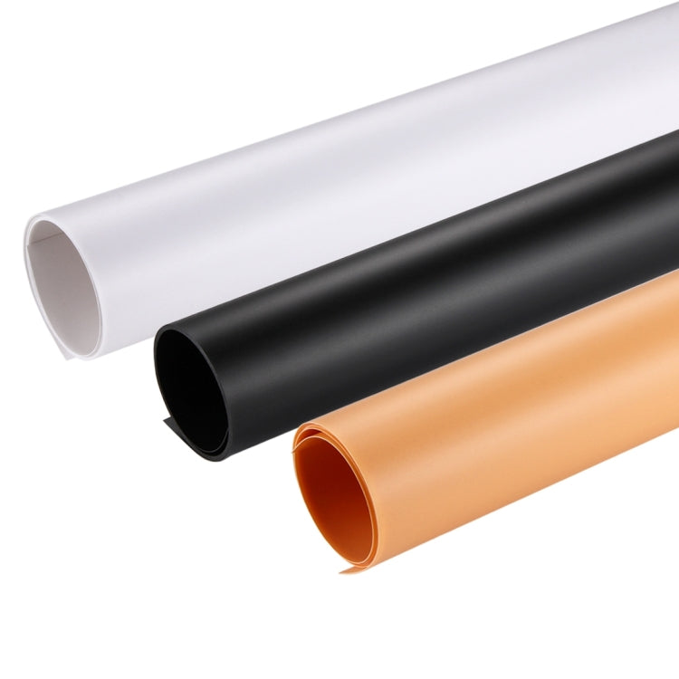 PULUZ Photography Background PVC Paper Kit - 3-Piece Set, 120cm x 60cm, Black, White, Yellow