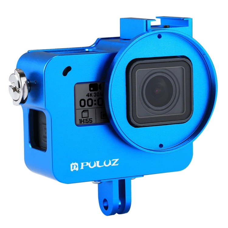 PULUZ CNC Aluminum Alloy Protective Cage with UV Lens for GoPro HERO (2018) /7/6/5 (Blue)