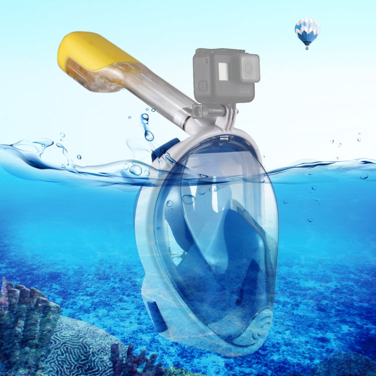 PULUZ 220mm Water Sports Full Dry Snorkel Mask with Action Camera Mount, S/M Size(Blue)