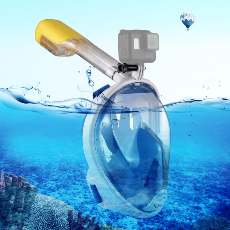 PULUZ 220mm Underwater Diving Full Dry Snorkel Mask for Action Cameras - Blue (L/XL Size)