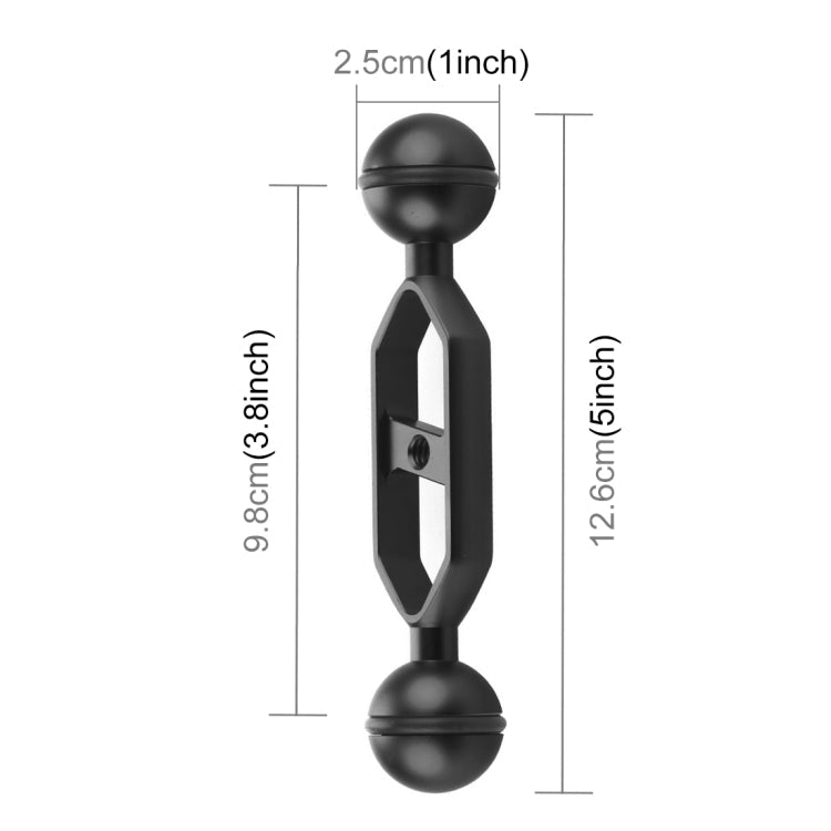 PULUZ 5.0 inch 12.6cm Aluminum Alloy Dual Balls Arm, Black 25mm Ball Diameter
