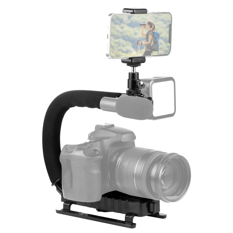 PULUZ U/C Shape Portable Handheld DV Stabilizer Kit for SLR and Home DV Cameras with Cold Shoe, Phone Clamp, and Anti-Skid Foot