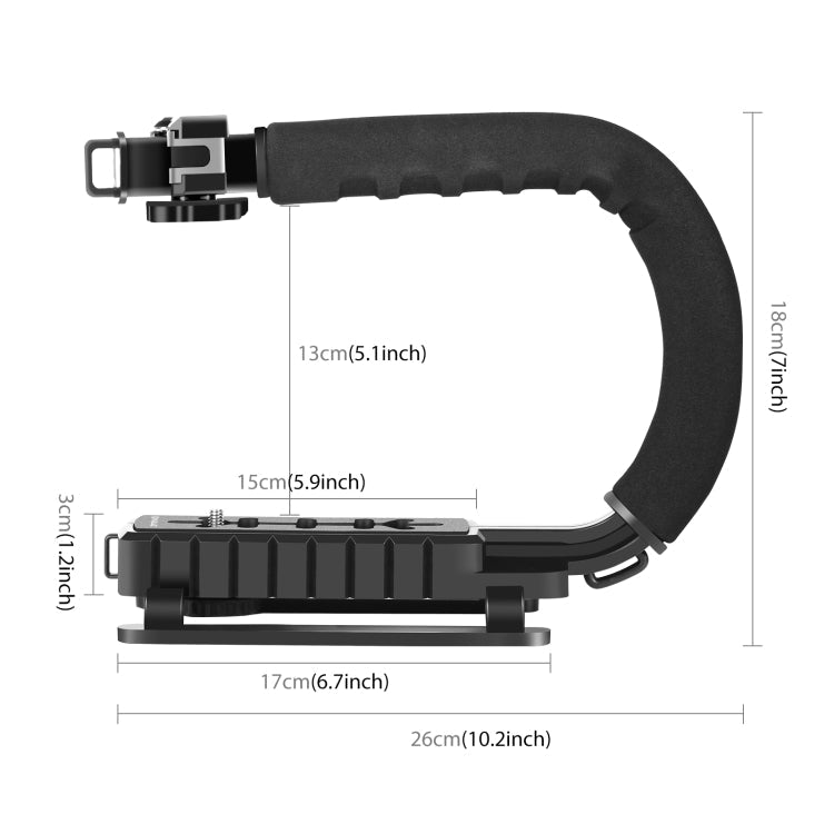 PULUZ U/C Shape Portable Handheld DV Stabilizer Kit for SLR and Home DV Cameras with Cold Shoe, Phone Clamp, and Anti-Skid Foot