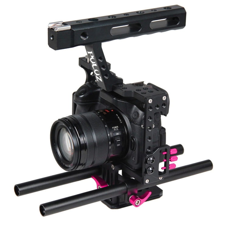 PULUZ Camera Cage Handle Stabilizer for Sony A7 & A7S & A7R, A7 II & A7R II & A7S II, A7R III & A7S III, A7R IV, A6000, A6500, A6300, Panasonic Lumix DMC-GH4 (Rose Red)