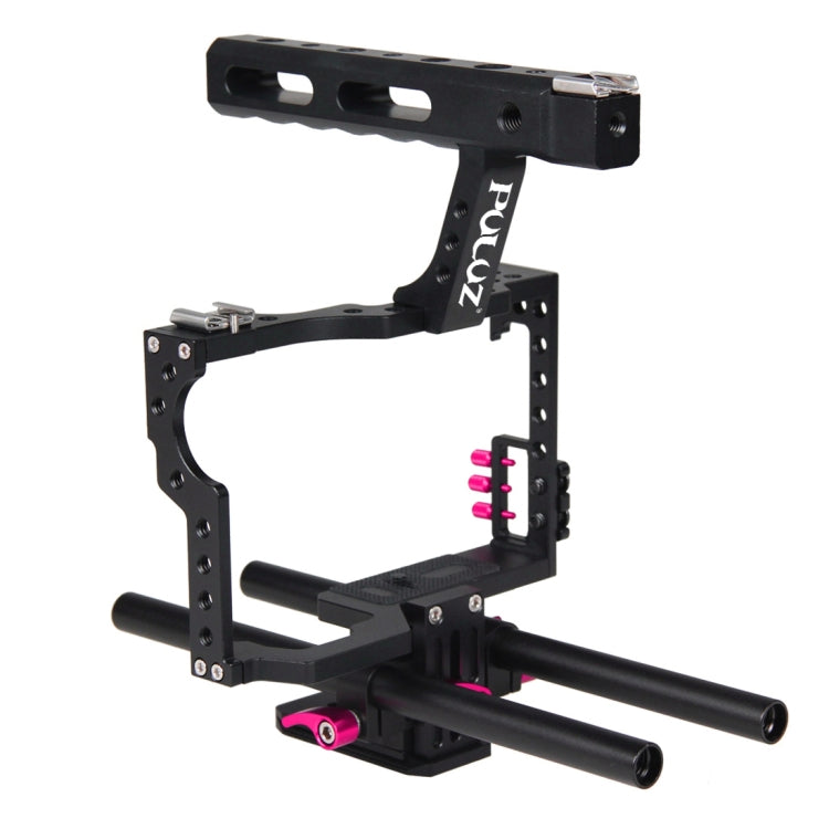 PULUZ Camera Cage Handle Stabilizer for Sony A7 & A7S & A7R, A7 II & A7R II & A7S II, A7R III & A7S III, A7R IV, A6000, A6500, A6300, Panasonic Lumix DMC-GH4 (Rose Red)