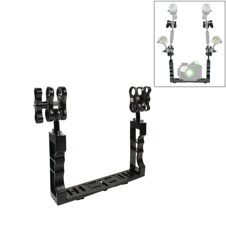 PULUZ Dual Handle Aluminum Tray Stabilizer with Dual Ball Aluminum Alloy Clamp for Underwater Camera Housings