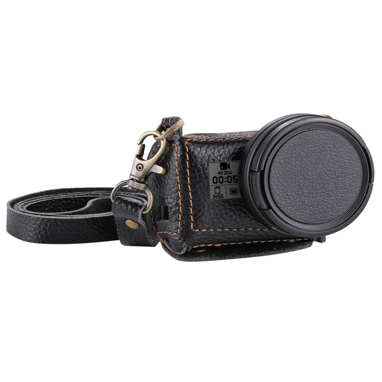 PULUZ Genuine Leather GoPro HERO7 Black /6 /5 Housing Case with Neck Strap & Lens (Black)