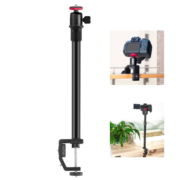 PULUZ C Clamp Mount Light Stand Extension Kit with Ball-Head, Rod Length 33-60cm (Black)