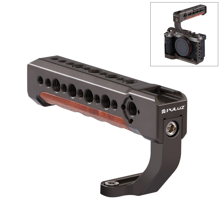 PULUZ Camera Wooden Top Handle with Cold Shoe Mount for Mirrorless Camera Cage Stabilizer (Bronze)