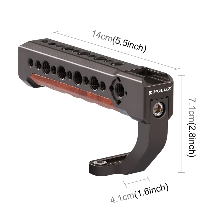 PULUZ Camera Wooden Top Handle with Cold Shoe Mount for Mirrorless Camera Cage Stabilizer (Bronze)