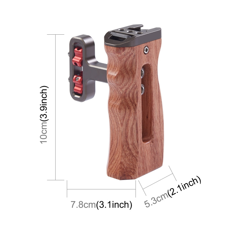 PULUZ Universal Side Wooden Handle Handgrip with Cold Shoe for DSLR Camera Cage (Bronze)