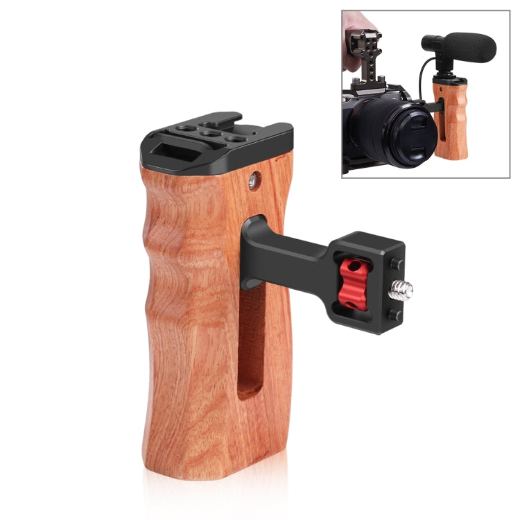 PULUZ Camera Wooden Side Handle with Cold Shoe Mount for Camera Cage Stabilizer (Black)