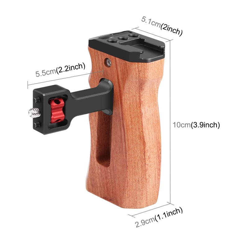 PULUZ Camera Wooden Side Handle with Cold Shoe Mount for Camera Cage Stabilizer (Black)