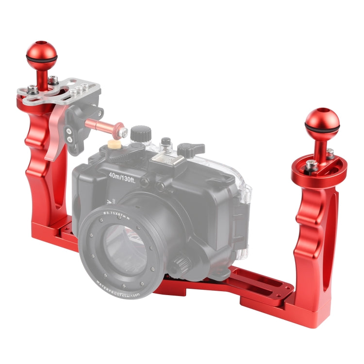 Red PULUZ Dual Handles Aluminium Alloy Tray Stabilizer for Underwater Camera Housings
