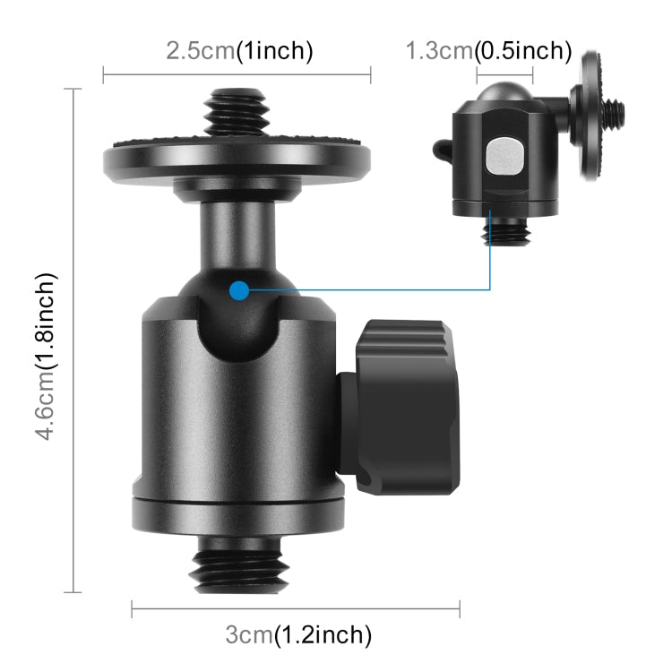 PULUZ 3/8 inch Metal Tripod Ball Head Adapter with Knob Lock (Black)