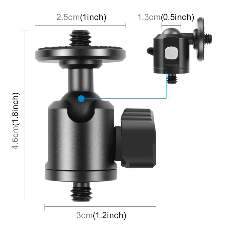 PULUZ 1/4 inch Metal Tripod Ball Head Adapter with Knob Lock (Black)