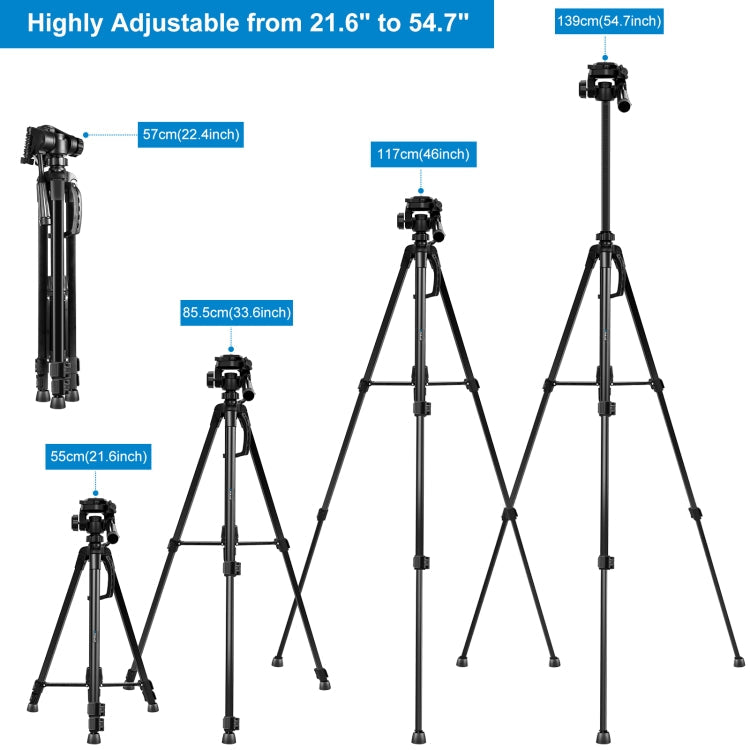 PULUZ Aluminum Selfie Live Tripod Mount with Three-dimensional Head & Phone Clamp(Black) - Enhance your Selfies and Videos with 360 Degree Panoramic Shots