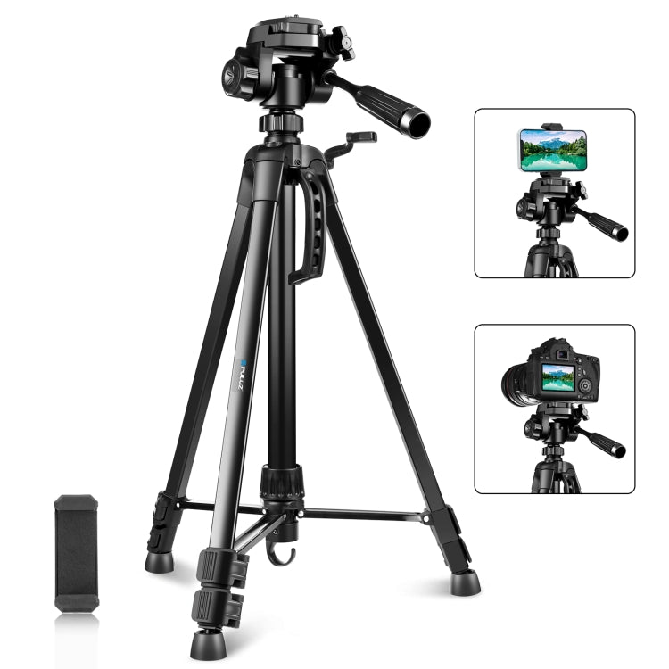 PULUZ Aluminum Selfie Live Tripod Mount with Three-dimensional Head & Phone Clamp(Black) - Enhance your Selfies and Videos with 360 Degree Panoramic Shots