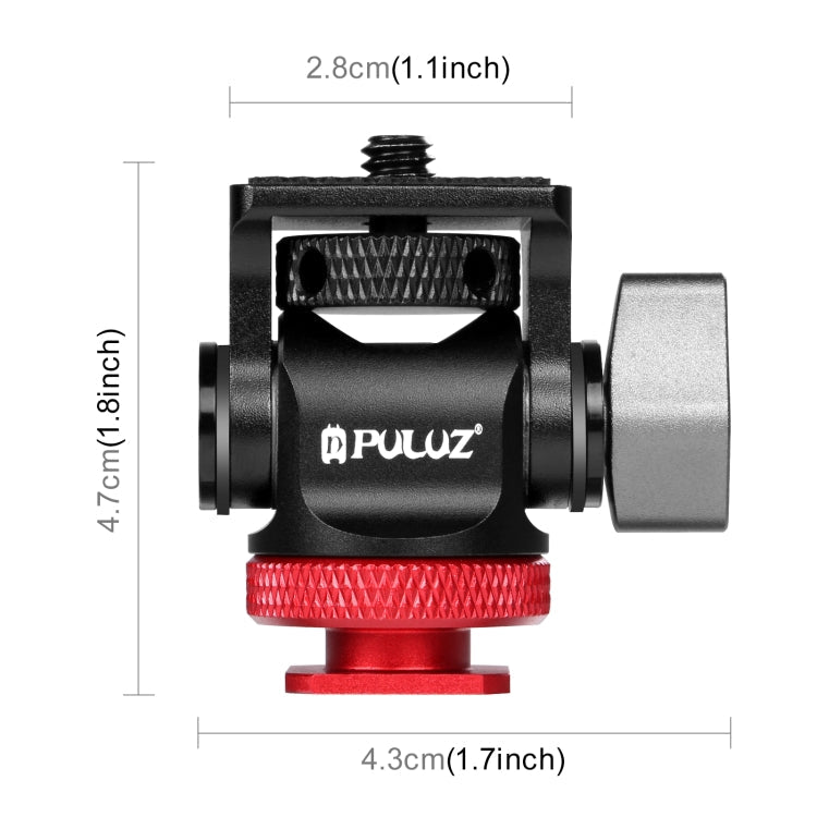 PULUZ Mini 180 Degree Rotation Tripod Ball Head Cold Shoe Mount Adapter (Red)