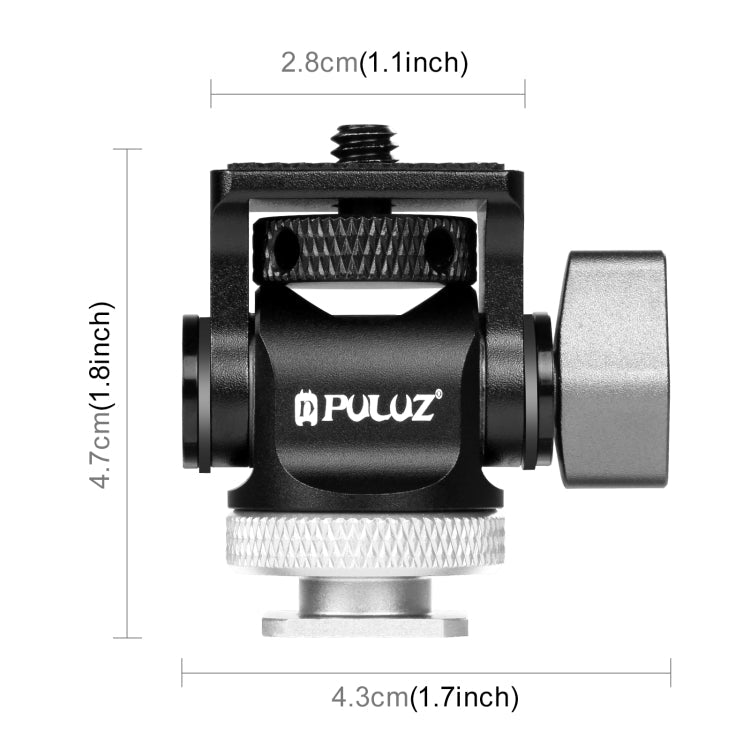 PULUZ Mini 180 Degree Swing Tripod Ball Head Cold Shoe Mount Adapter in Silver